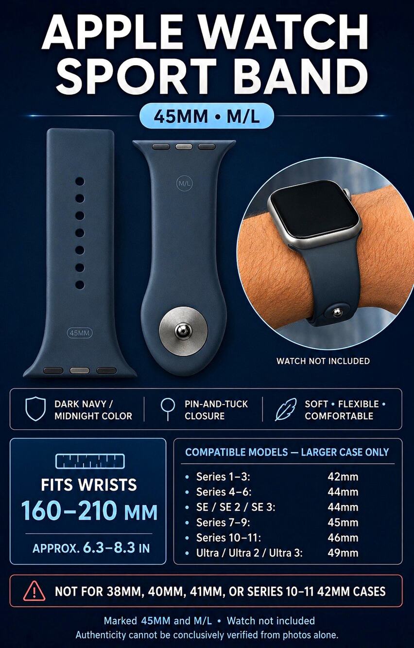 Apple Watch Sport Band Strap 45mm M/L Silicone - Dark Navy for Series 1-5